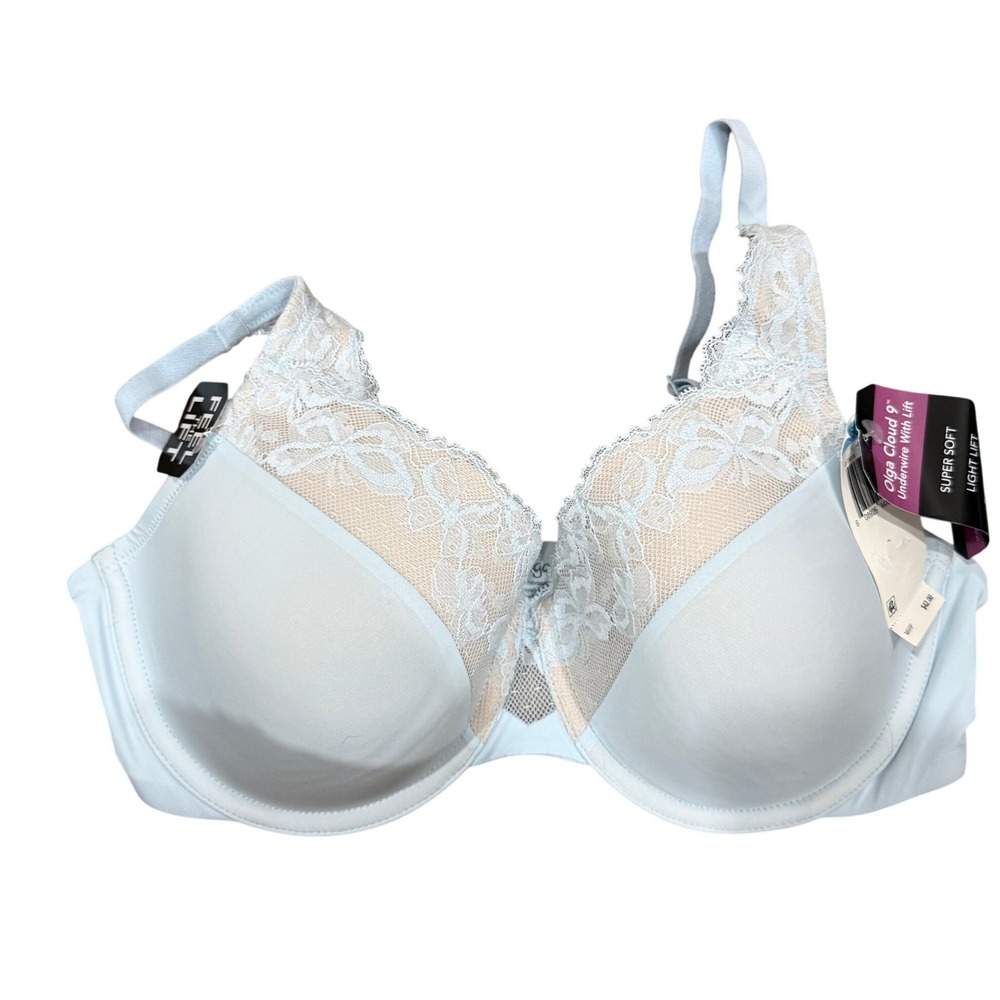 Olga Cloud 9 Underwire With Lift Bra Light Blue Lace Trim GF7961A 36C New